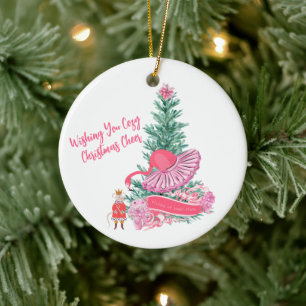 Flamingo Nutcracker Ballet Custom Christmas Wish Ceramic Tree Decoration