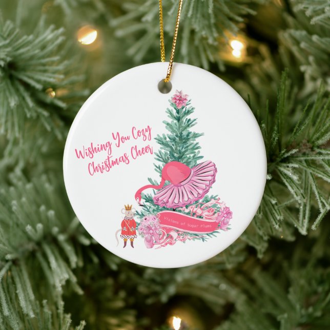 Flamingo Nutcracker Ballet Custom Christmas Wish Ceramic Tree Decoration (Tree)