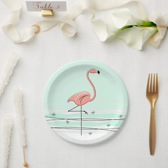 Flamingo Ocean Aqua paper plate (Wedding)