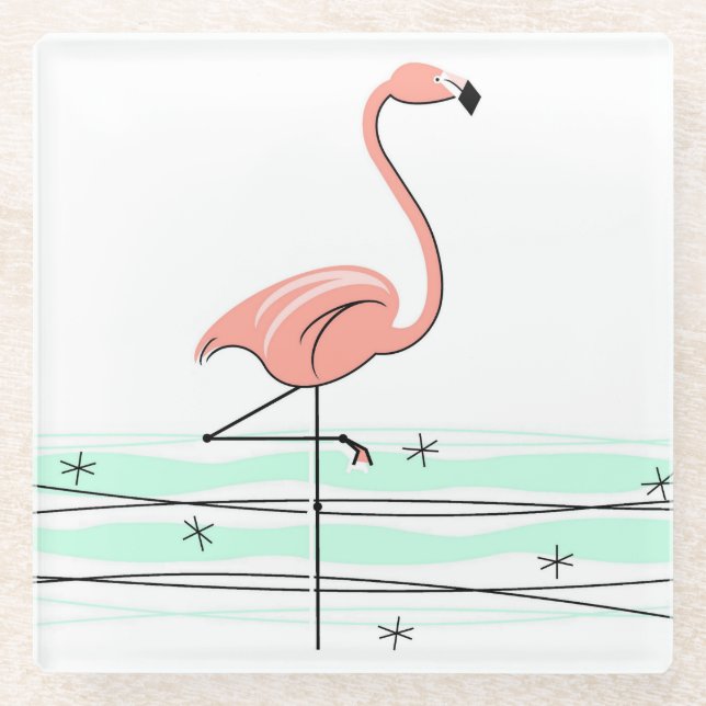 Flamingo Ocean coaster glass (Front)