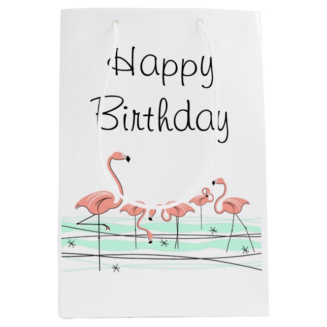 Flamingo Ocean Group Happy Birthday medium Gift Bag (Front)