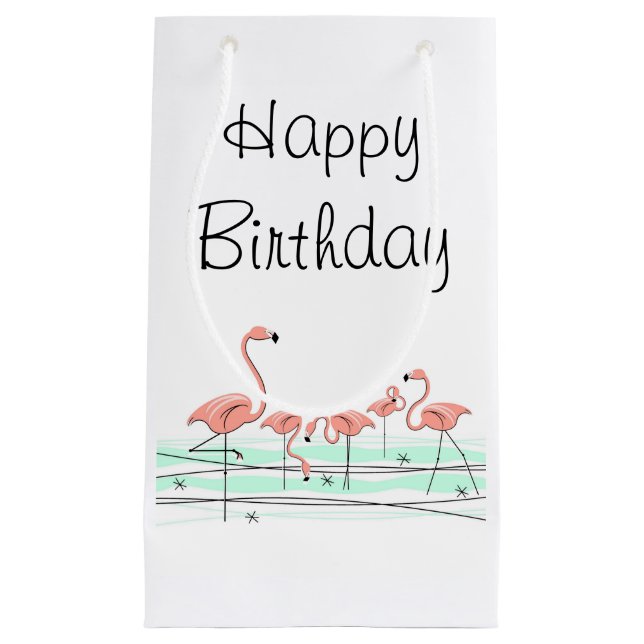 Flamingo Ocean Group Happy Birthday small Gift Bag (Front)