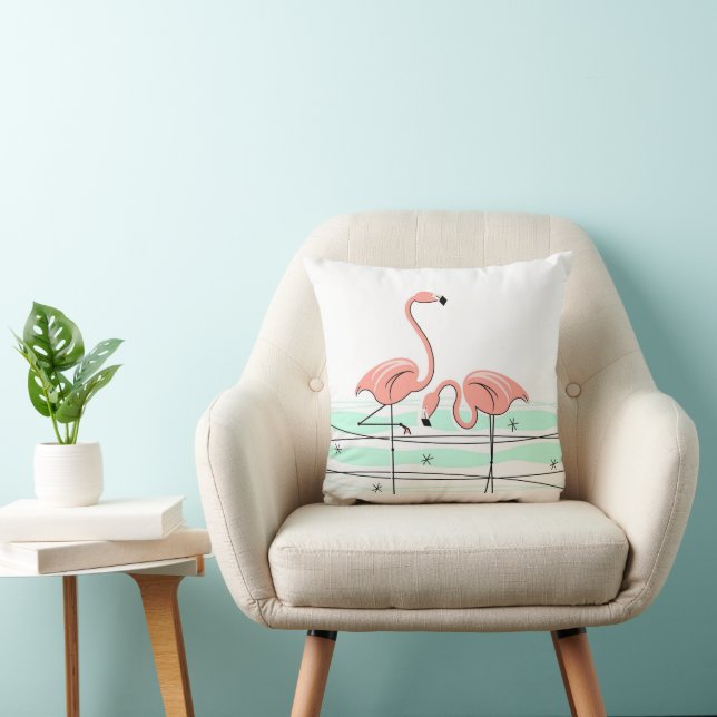 Flamingo Ocean Pair coral check back square Cushion (Chair)