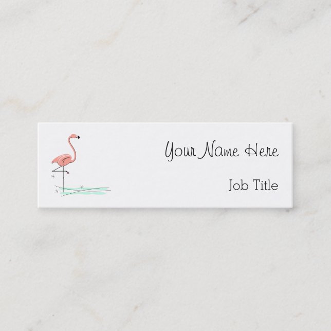 Flamingo Ocean side text skinny Mini Business Card (Front)