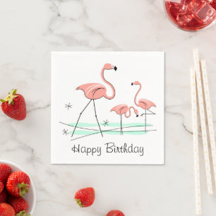 Flamingo Ocean Trio 2 Happy Birthday Napkin