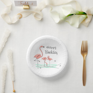 Flamingo Ocean Trio 4 Happy Birthday Paper Plate