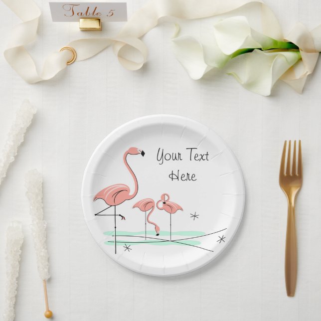 Flamingo Ocean Trio 4 Text paper plate (Wedding)