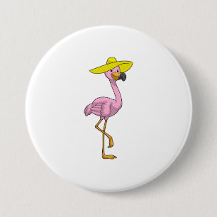 Flamingo on Beach with Hat 7.5 Cm Round Badge