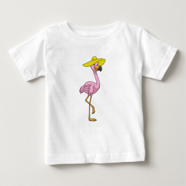 Flamingo on Beach with Hat Baby T-Shirt (Front)
