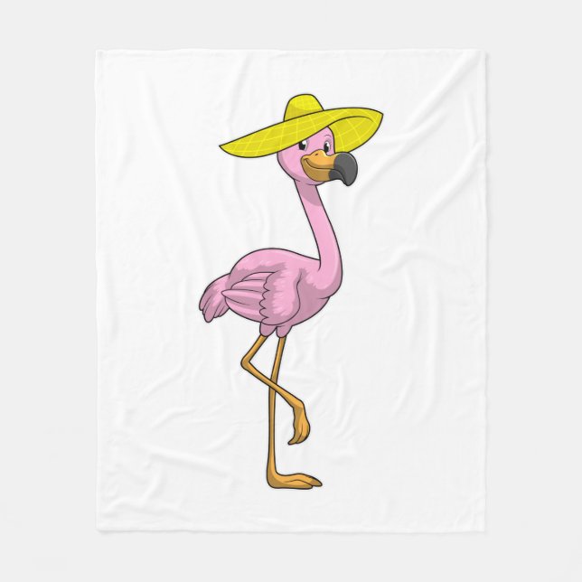 Flamingo on Beach with Hat Fleece Blanket (Front)