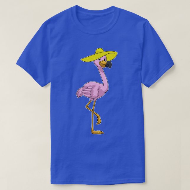 Flamingo on Beach with Hat T-Shirt (Design Front)