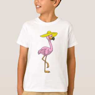 Flamingo on Beach with Hat T-Shirt