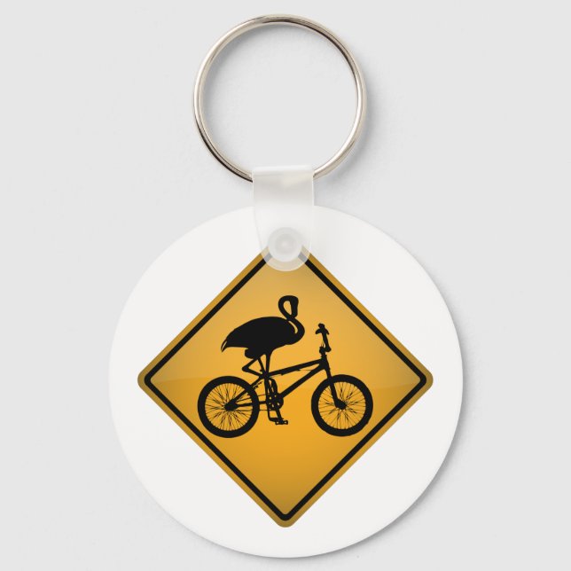 Flamingo on Bicycle Key Ring (Front)