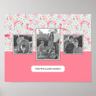 Flamingo On Polka Dots   Family Photos With Text Poster