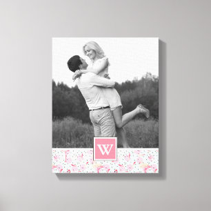 Flamingo On Polka Dots   Photo With Monogram Canvas Print