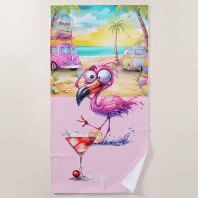 Flamingo on the beach  towel (Front)