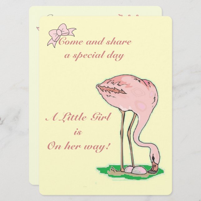 Flamingo on Yellow Baby Girl Invitation (Front/Back)