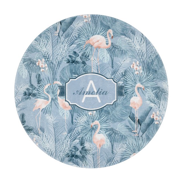 Flamingo Orchid Tropical Pattern Blue ID868 Cutting Board (Front)