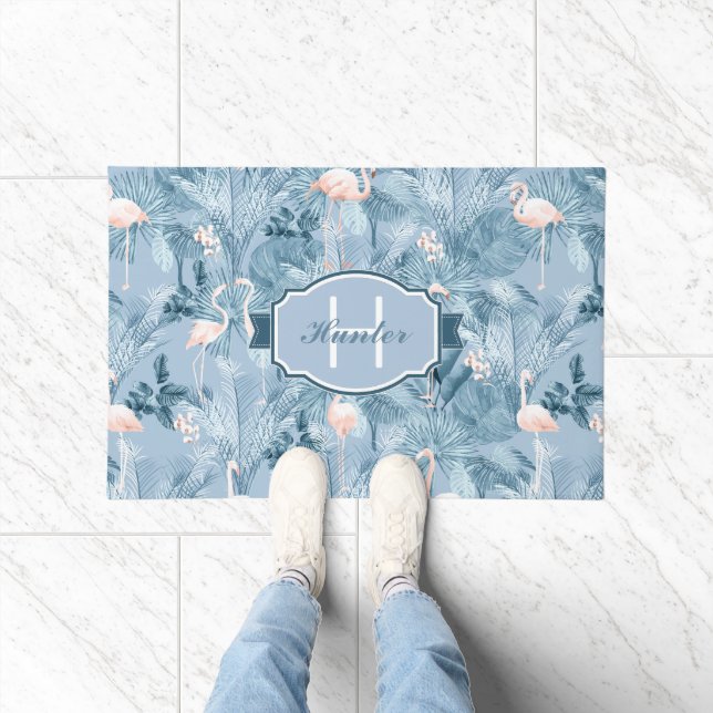 Flamingo Orchid Tropical Pattern Blue ID868 Doormat (Indoor)