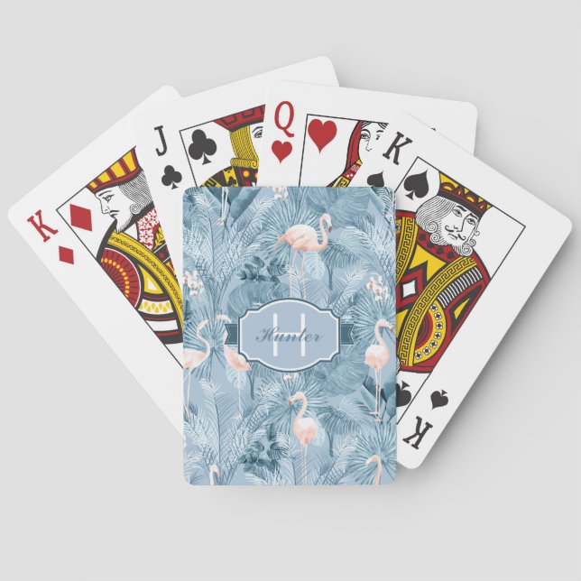 Flamingo Orchid Tropical Pattern Blue ID868 Playing Cards (Back)