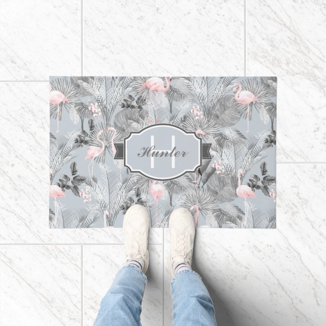 Flamingo Orchid Tropical Pattern Grey ID868 Doormat (Indoor)