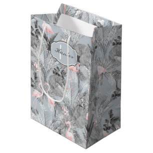 Flamingo Orchid Tropical Pattern Grey ID868 Medium Gift Bag