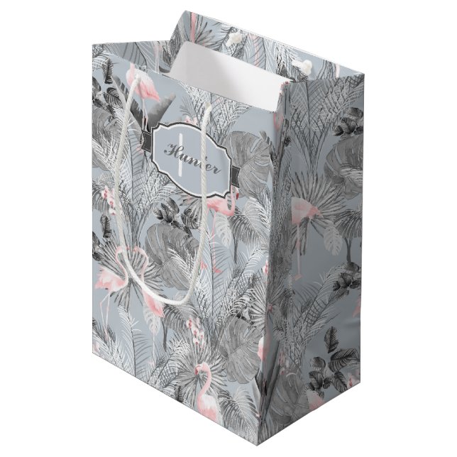 Flamingo Orchid Tropical Pattern Grey ID868 Medium Gift Bag (Front Angled)