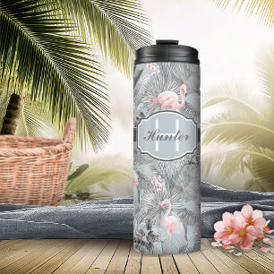 Flamingo Orchid Tropical Pattern Grey ID868 Thermal Tumbler
