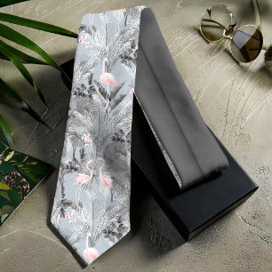 Flamingo Orchid Tropical Pattern Grey ID868 Tie