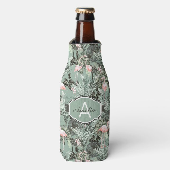 Flamingo Orchid Tropical Pattern Sage ID868 Bottle Cooler (Bottle Front)
