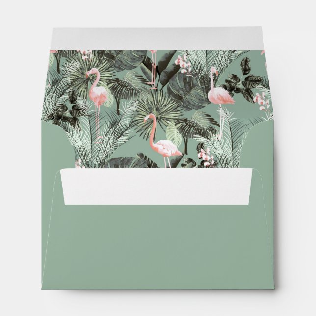 Flamingo Orchid Tropical Pattern Sage ID868 Envelope (Back (Bottom))