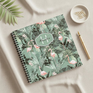 Flamingo Orchid Tropical Pattern Sage ID868 Notebook