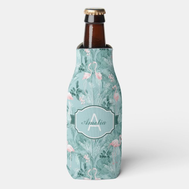 Flamingo Orchid Tropical Pattern Teal ID868 Bottle Cooler (Bottle Front)