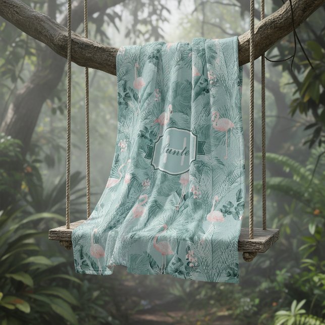 Flamingo Orchid Tropical Pattern Teal ID868 Fleece Blanket (Creator Uploaded)