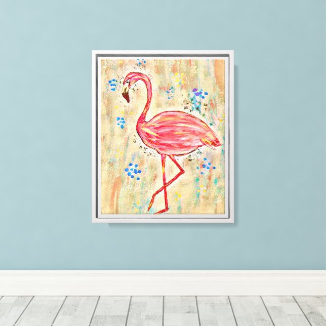 Flamingo painting Framed Wall Canvas Print (Insitu(Wood Floor))