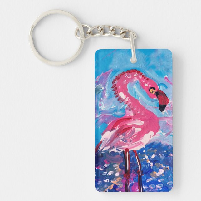 Flamingo Painting Key Ring (Front)