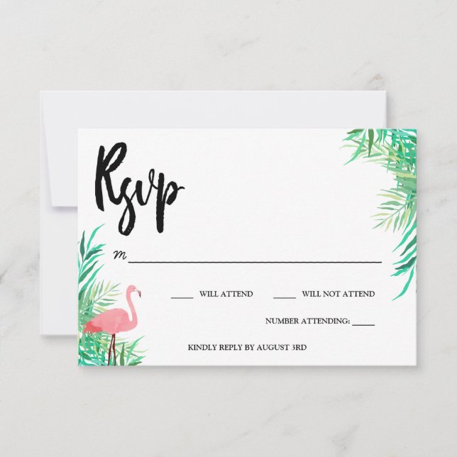 Flamingo & Palm Leaves RSVP Card (Front)