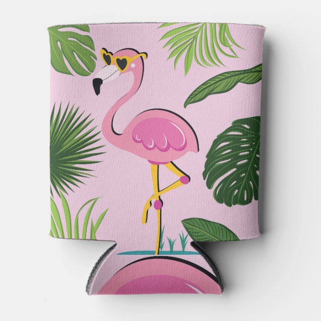 Flamingo Palm Leaves Tropical Design Can Cooler (Front)