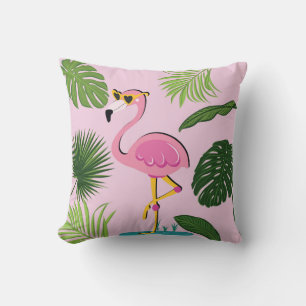 Flamingo Palm Leaves Tropical Design Cushion