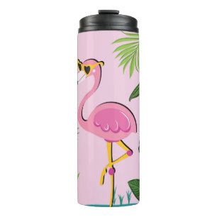 Flamingo Palm Leaves Tropical Design Thermal Tumbler