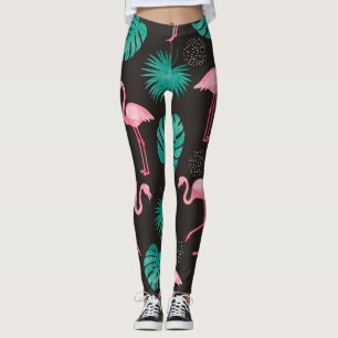 Flamingo, palm leaves: tropical watercolor. leggings