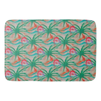 Flamingo Palm Tree Burlap Look Bath Mat