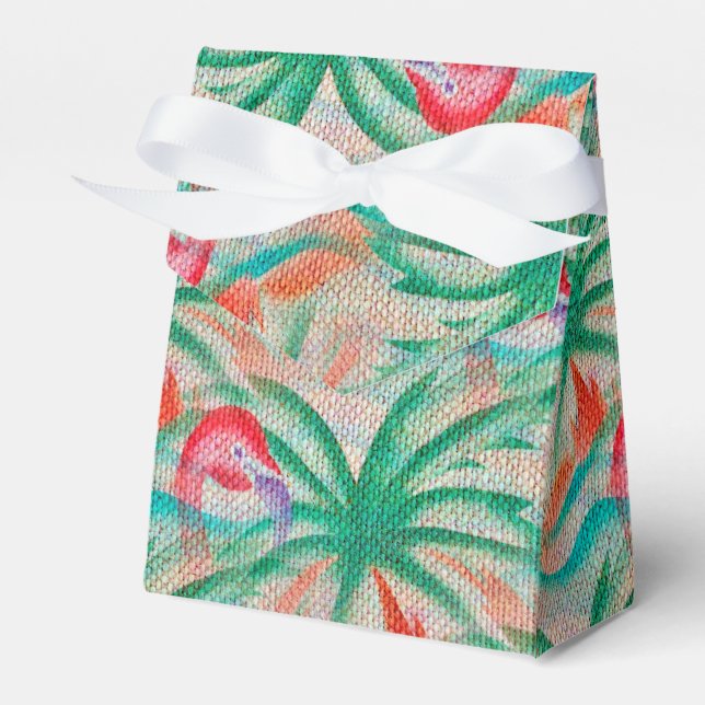 Flamingo Palm Tree Burlap Look Favour Box (Front Side)