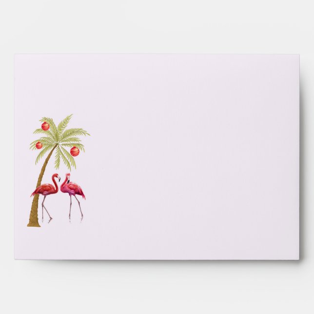 Flamingo Palm Tree Watercolor Christmas Envelope (Front)