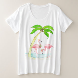 Flamingo Palm Tree Womens Plus Size Summer t-shirt Plus Size T-Shirt
