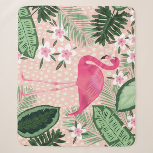 Flamingo, palm trees, kitchen design sherpa blanket