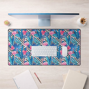 Flamingo & Palms on Geometric Pattern 2 Desk Mat