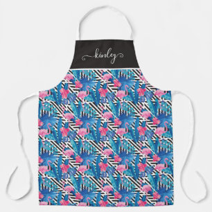 Flamingo & Palms on Geometric Pattern Apron