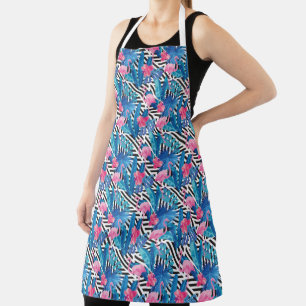 Flamingo & Palms on Geometric Pattern Apron