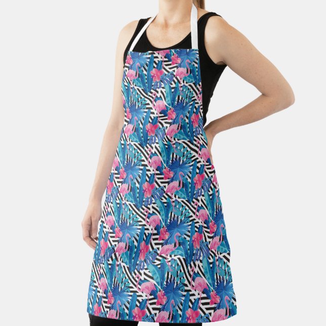 Flamingo & Palms on Geometric Pattern Apron (Insitu)